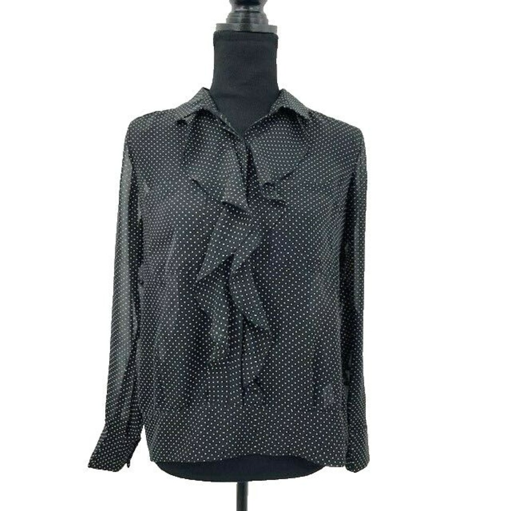 Kut From The Kloth Womens Blouse Size XS  Black White Polka Dot Long Sleeves